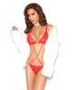 Vivace lace teddy w/heart rhinestone applique red o/s