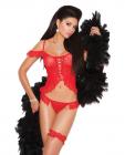 Vivace lace cami top w/lace up front ruffle trim and matching g-string red o/s