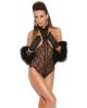 Vivace lace cupless teddy w/lace up front and open back black o/s