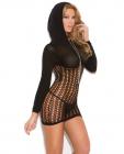 Vivace Crochet Long Sleeve Mini Dress w/Hood Black O/S Sex Toy Product
