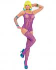 Vivace Floral Pattern Fishnet Teddy and Matching Thigh High's Neon Purple O/S