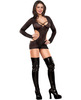 Herringbone net long sleeve cut out dress and thong black s/m