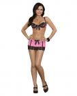 Sequin lace bra, skirt and g-string pink s/m