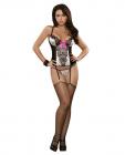 Vintage dots corset w/garters and g-string black/white l/xl