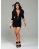 Forplay club franklin mini dress w/plunging neck line and rhinestone broach black md