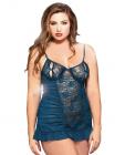 Split Cup Chemise w/Shirred Sides and Thong Teal 3X/4X Sex Toy Product