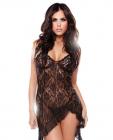 Lace asymmetrical dress w/criss cross back black o/s