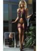 Embroidered lace cups dress, garter thong and lace leg garters black o/s