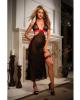 Long cut out dress w/side slit, garter and tong black/red o/s