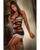 Mesh and lace strappy skirt w/built in thong and bra black o/s