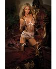 Open cup corset, gloves and stockings pink/silver o/s
