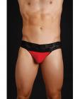 Male basics micro lace thong black/red l/xl