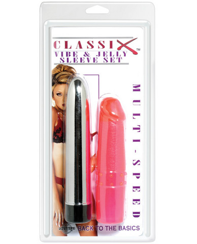 Classix vibe and jelly sleeve set waterproof - multispeed silver