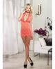 Stretch lace halter chemise w/ruffled neckline w/adjustable tie closure and thong coral o/s