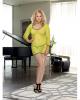 Stretch fishnet dress w/open back, g-string and neck collar lime qn