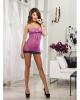 Stretch fishnet halter chemise w/adjustable tie and thong iris/black o/s