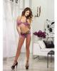 Stretch mesh halter bra w/adjustable tie, strappy cheeky boyshort iris/black o/s