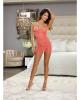Stretch lace halter chemise w/open criss cross detail and g-string coral o/s