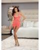 Garter slip w/stretch lace cups, satin bows, shoulder straps and thong coral o/s