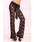 Pink lipstick loungwear super soft strtch-lace lounge pnt w/oversized ribbn and metal eyelts blk lg