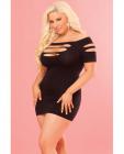 Pink Lipstick Cut Out Seamless Mini Dress Black QN