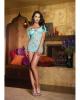 Stretch lace peasant styled babydoll worn on or off the shoulder w/thong aqua o/s