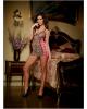 Stretch mesh chemise w/fuchsia lace open sided strap detail and thong leopard o/s