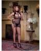 Diamond fetish fishnet and vinyl open cup halter babydoll w/chain detial and ball gag and thong blk 