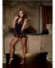 Microfiber halter chemise w/stretch lace, thong and fingerless glove restraints black o/s