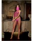4 pc desert delight stretch lace bandeau, thong, veil and gold wrist restraints pink o/s