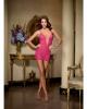 Stretch mesh chemise w/back fringe detail and thong fuchsia o/s