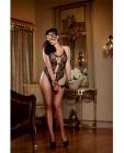 Floral lace open crotch teddy w/leopard fur wrist restraints and eye mask black qn