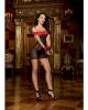 Stretch lace off shoulder chemise w/matching lace wrist restraints and gstring black/red o/s