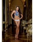 3 pc dallas debbie open bra, cheeky boyshort and sequin pasties blue/white  o/s