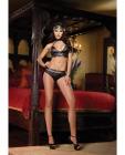 4 pc ride em hard halter bra, cheeky shorts, studded skull belt and skull head scarf black  o/s