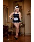 4pc maid me dirty apron, maid cap, french cuffs, panty w/dirty screen print black/white qn