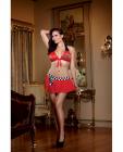 4 pc bj's lube girl bra, mini skirt w/checker waistband, g-string and rag red queen