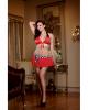 4 pc bj's lube girl bra, mini skirt w/checker waistband, g-string and rag red queen