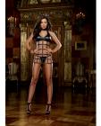Faux leather halter lattice chemise w/matching thong black  o/s