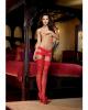 Stretch lace v front strappy garter belt w/satin bows red o/s