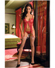 Rene rofe lace garter bralet and thong red s/m