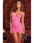 Rene rofe ruched mesh and lace chemise and g-string set pink m/l