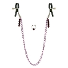 Nipple Clamps -Purple Chain with Navel Ring 