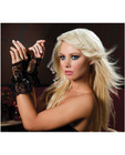 Wrist length fingerless lace gloves w/lace trim black o/s