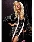 Hanging 2 pc polka dot satin chemise and satin robe black lg