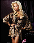 Hanging 2 pc satin chemise and satin robe leopard sm