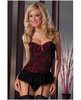 Hanging overlay bustier w/eyelash ruffle hem, detachable straps, thong  and removable garter red xl