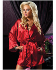 Hanging satin mid thigh length robe w/side pockets and sash red s/m