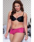Lace Open Crotch Thong w/Side Ribbon Lace Up Pink 1X/2X