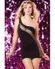 Seamless Asymmetrical One Shoulder Dress w/Diagonal Fishnet Black O/S